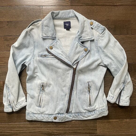 Gap Kids Jean Jacket Girls Size Small Zipper Long Sleeve Light Blue Denim - Picture 2 of 11